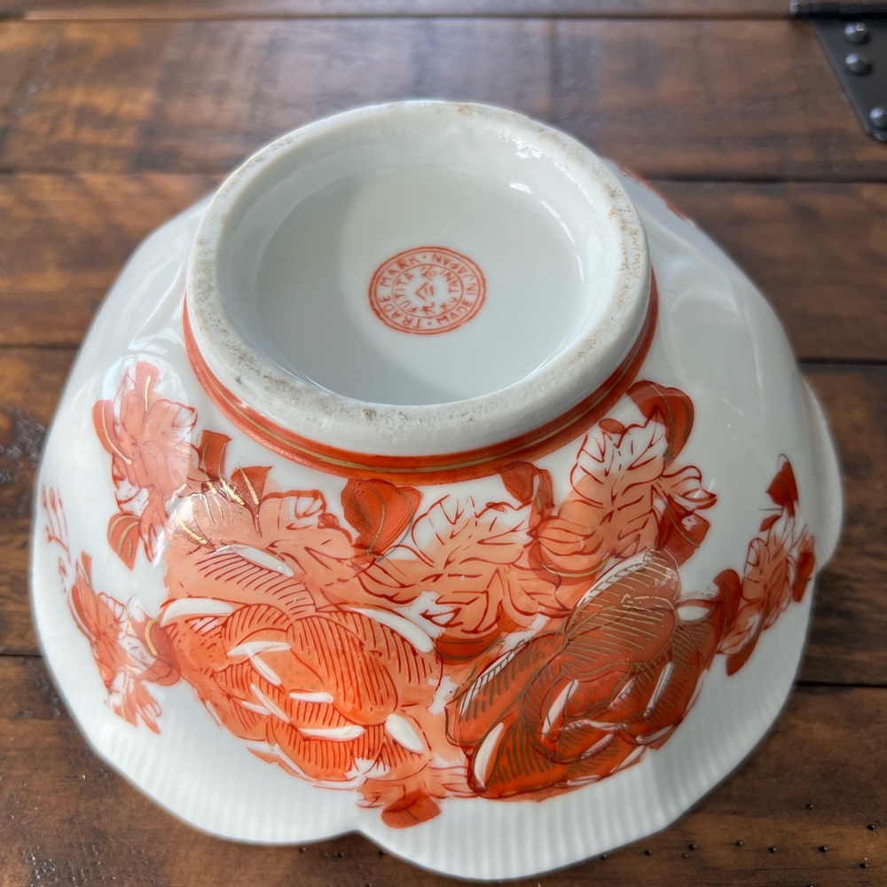 Porcelain Bowl with Orange Floral Design